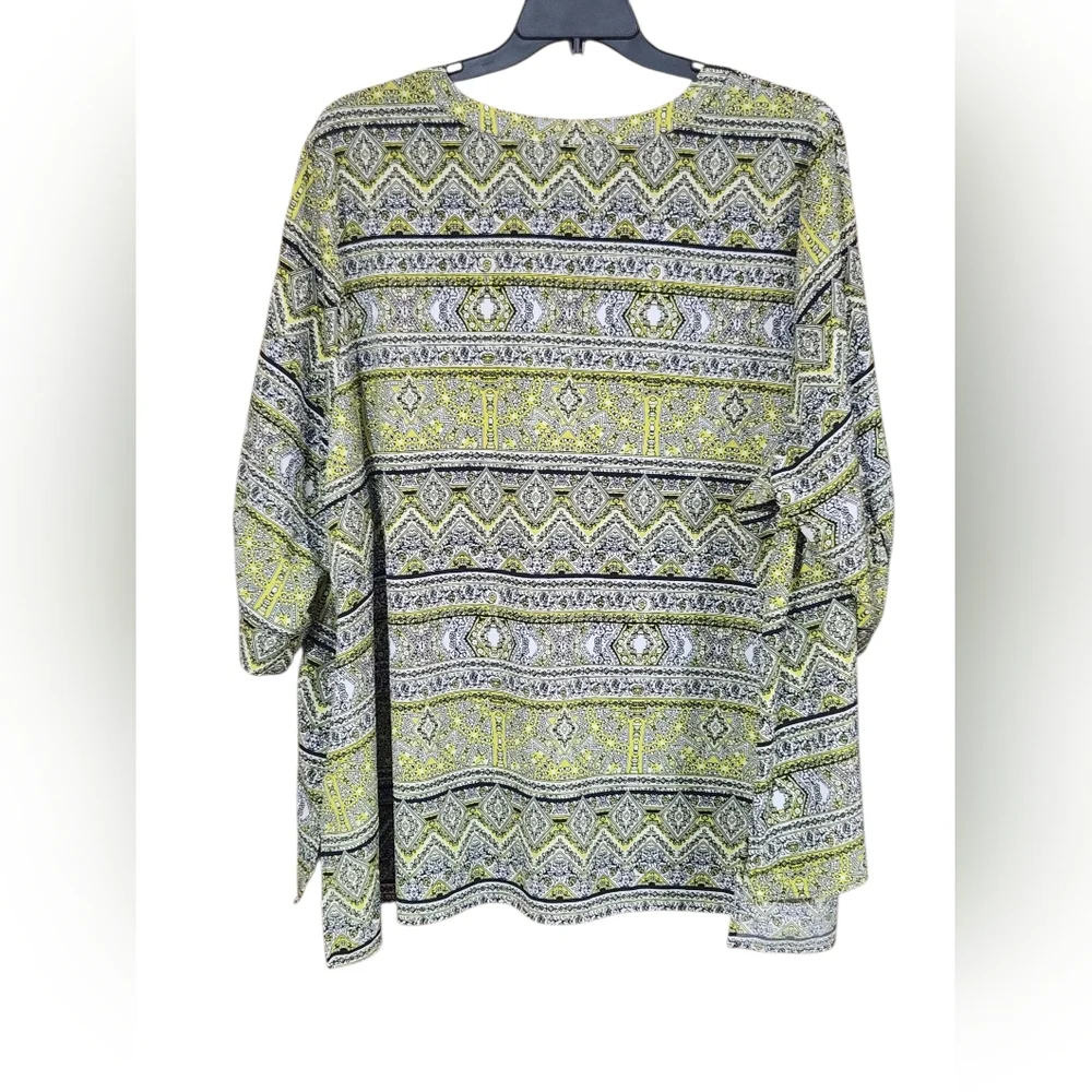 Catherines Yellow and Black Geometric Tunic 3/4 Sleeve. - Picture 2 of 5